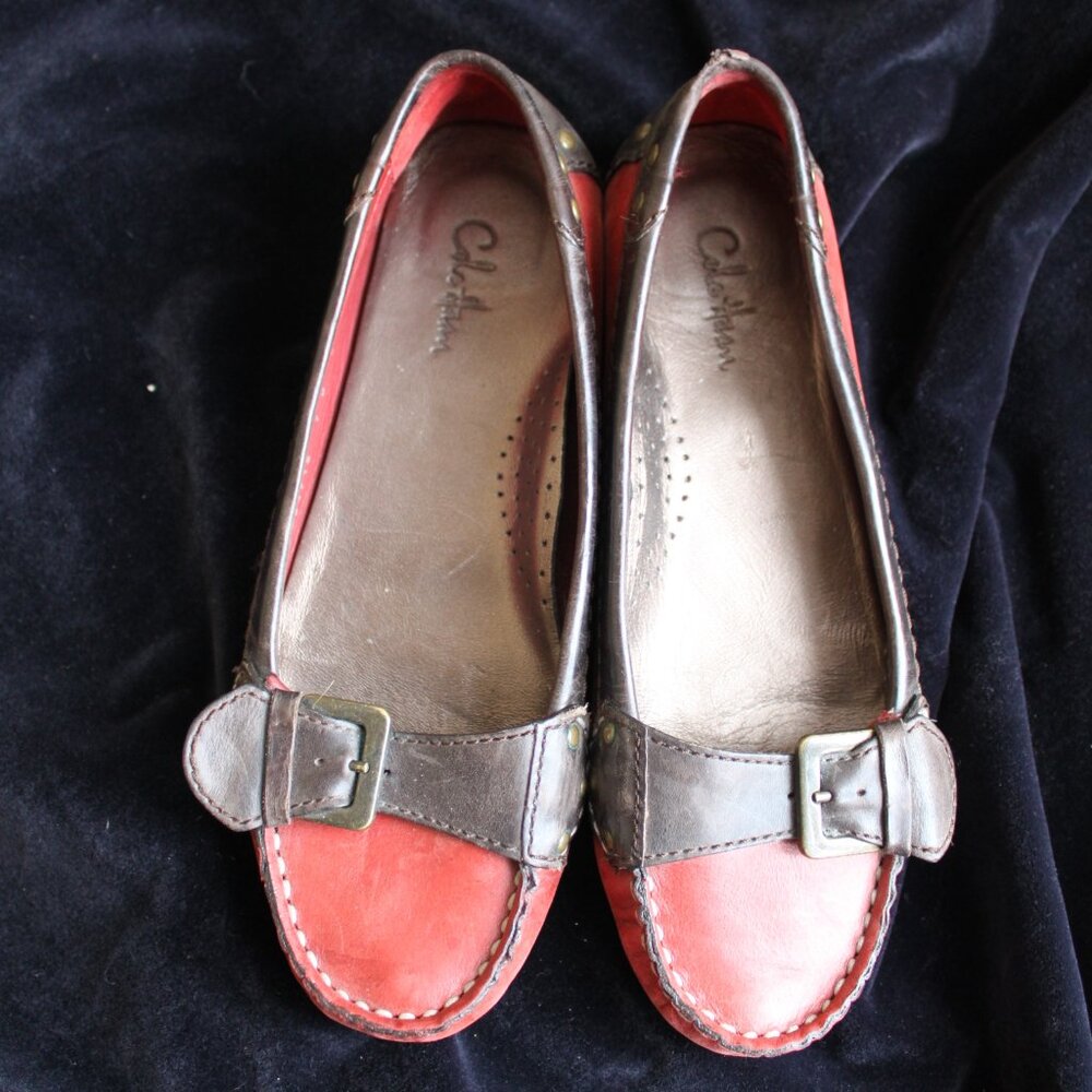 Cole Haan Womens Red Brown Leather Nike Air Loafers 7B